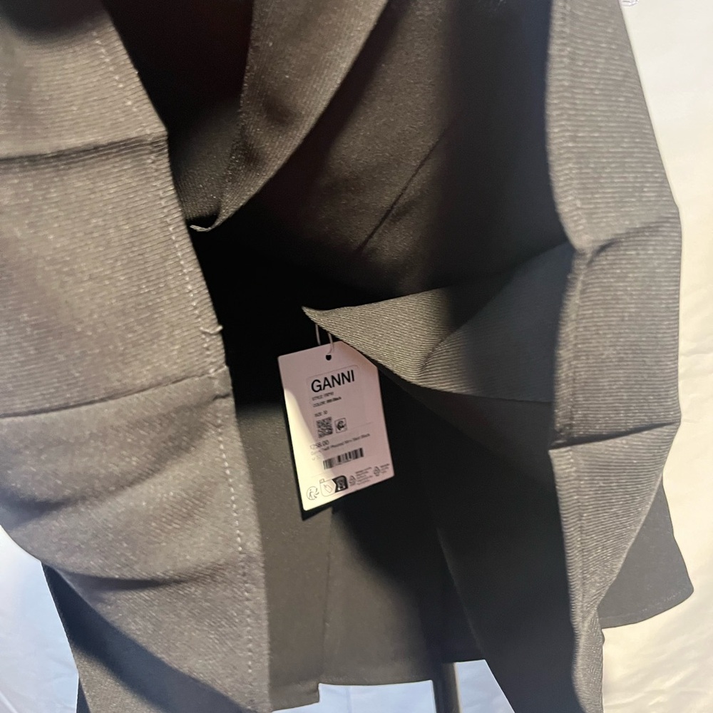 Ganni elasticated waistband light twill Pleated Mini Black Skirt Sz 32 - Picture 6 of 11